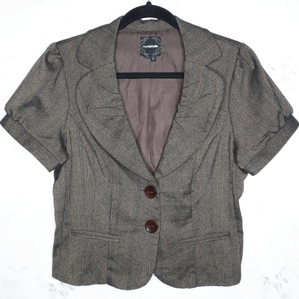 My Michelle Short Sleeve Blazer V Neck Jacket L